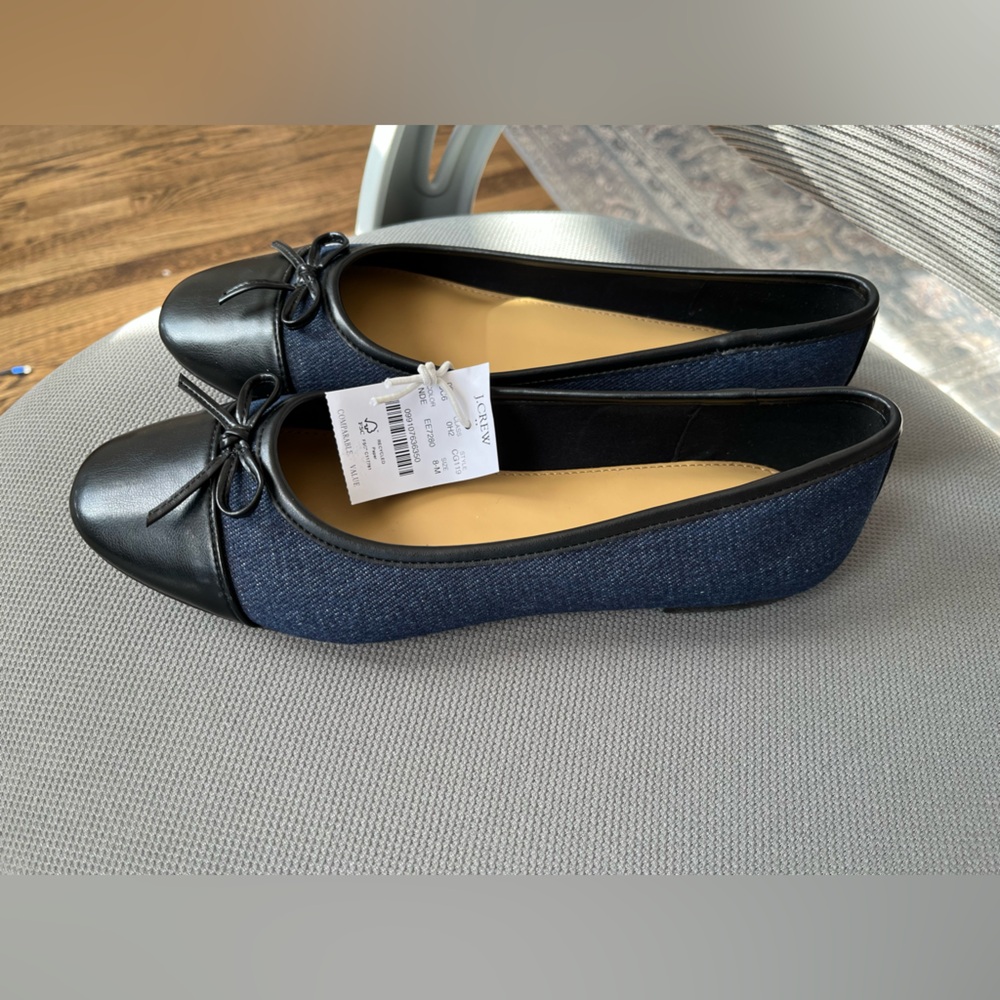 Denim & Black Leather Flats - Picture 3 of 4